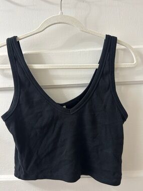 Pull&Bear Black Ribbed V-Neck Cropped Tank